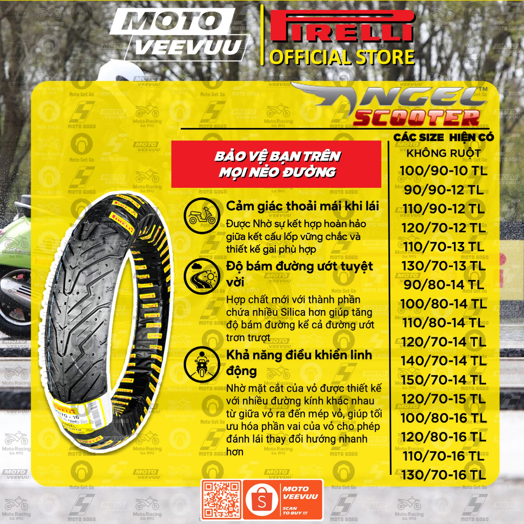 Vỏ lốp xe máy PIRELLI 140/70-14 TL Angel Scooter