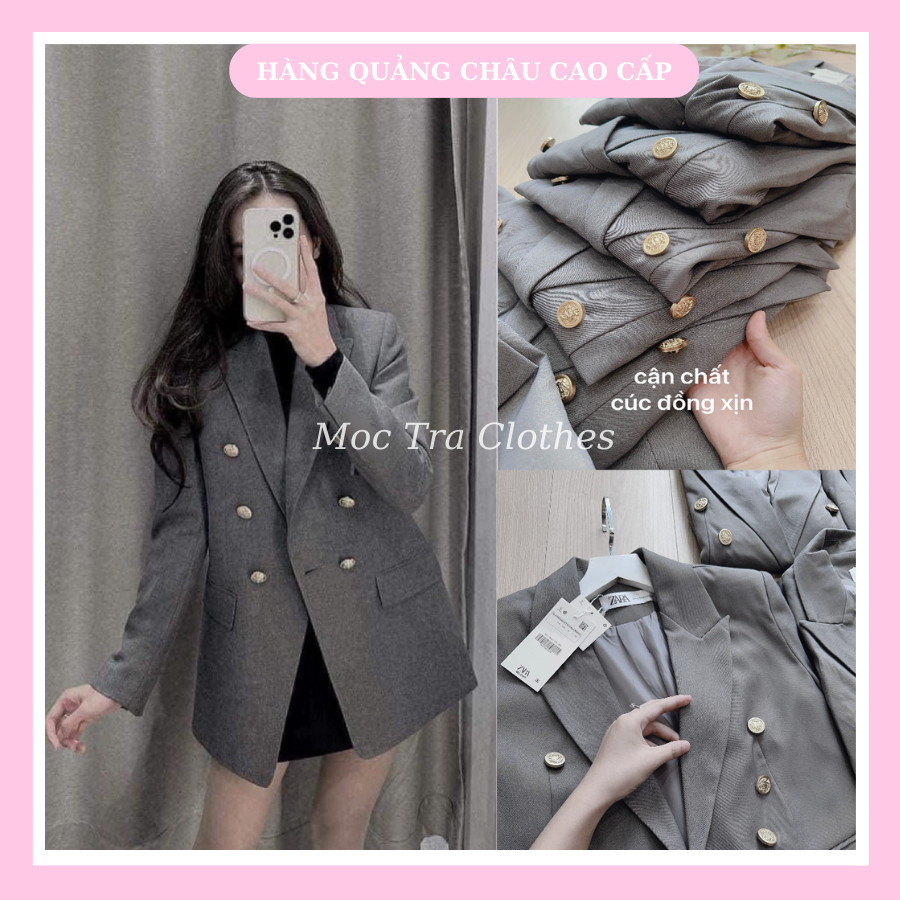 Áo khoác blazer nữ dài tay Quảng Châu cao cấp màu xám khuy đồng siêu xinh, Áo vest thu đông trẻ trung thanh lịch | BigBuy360 - bigbuy360.vn