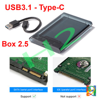 Hộp ổ cứng hdd 2.5inch box usb 3.1, type-c - dùng cho hdd, ssd vỏ nhựa xám trong