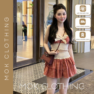Set váy nữ áo cúp ngực kiểu nơ form croptop ngắn kiểu bo phối chân váy ngắn xoè xếp li kiểu tầng siêu dễ thương, xinh