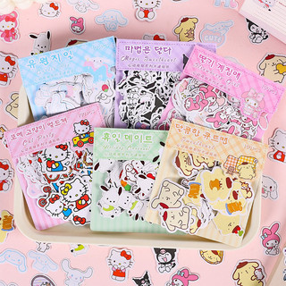 Set túi 100 sticker hình dán nhãn dán trang trí hoạt hình Sanrio Kuromi Melody Cinnamoroll Kitry Pochacco Pompurin