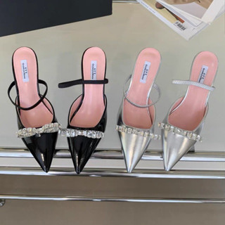  Giày cao gót nơ đá da bóng mũi nhọn gót nhọn 7p sang chảnh 