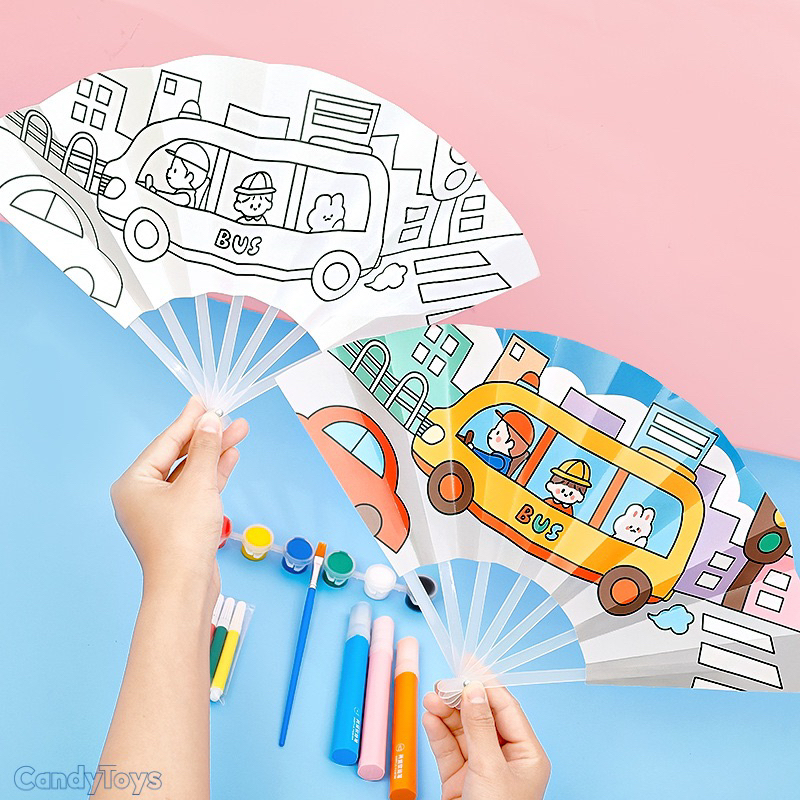 Đồ chơi Quạt giấy Tô màu Thủ công cho trẻ Mẫu giáo Mầm non DIY