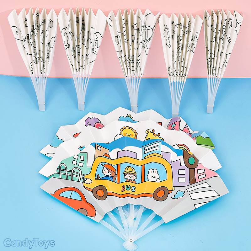 Đồ chơi Quạt giấy Tô màu Thủ công cho trẻ Mẫu giáo Mầm non DIY