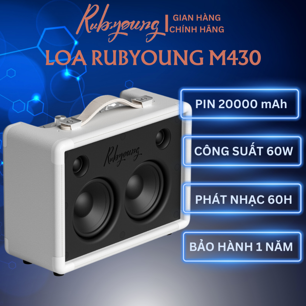 Loa Rubyoung M430| Loa nghe nhạc Công suất 60W, Pin 20.000mAh, phát nhạc 60 tiếng - Chính hãng, Bảo hành 12th - OBIBI