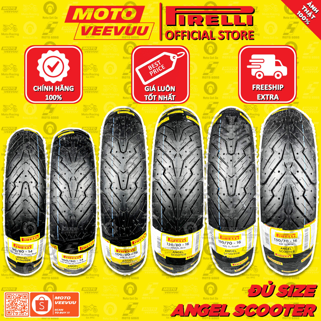 CẶP Vỏ lốp xe máy PIRELLI Angel Scooter đủ size xe ga NVX PCX Vario AB Click SH 125 150 300 350