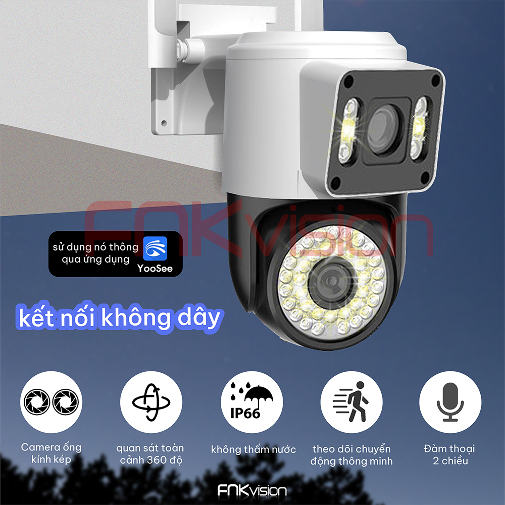 Camera Fnkvision 2 mắt Yoosee 8.0MP - xem 360 độ không góc chết, ban đêm có màu, hai giao diện quan sát | BigBuy360 - bigbuy360.vn