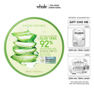 Gel lô hội Soothing & Moisture Aloe Vera 92% Nature Republic 300ml - Gel nha đam đa năng - Amora Skinlab
