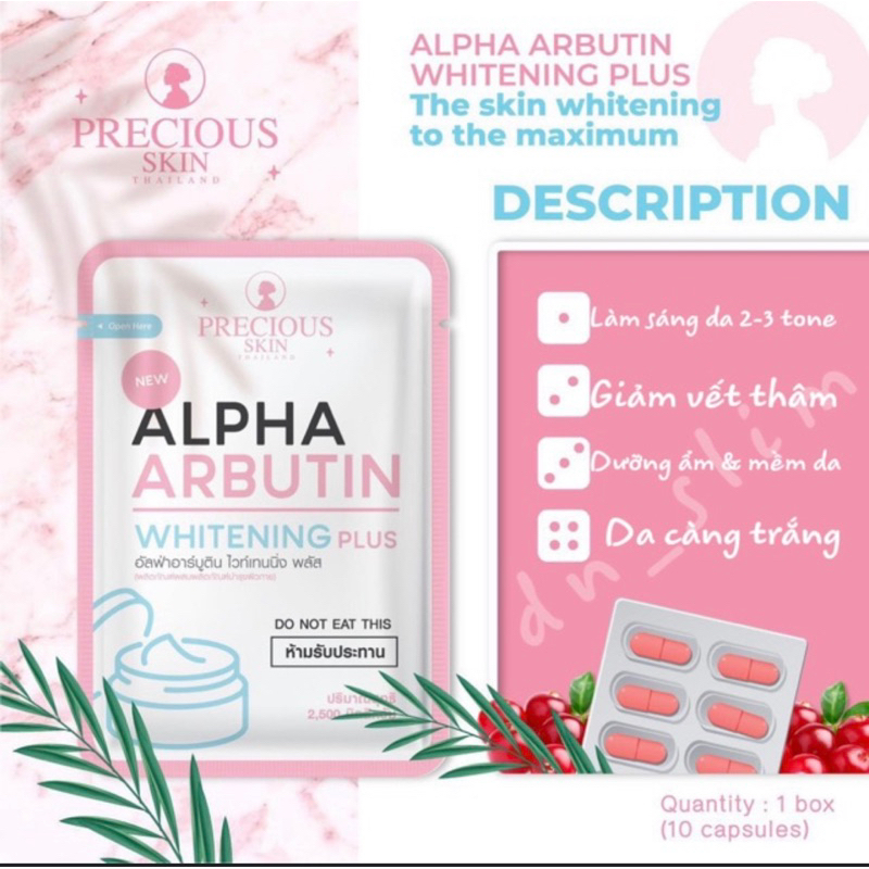 Vỉ 10 Viên Bột Kích Trắng Và Dưỡng Trắng Da Alpha Arbutin Whitening Plus Precious Skin Thái Lan