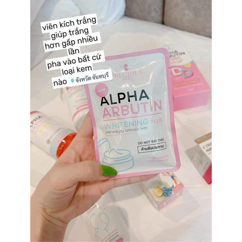 Vỉ 10 Viên Bột Kích Trắng Và Dưỡng Trắng Da Alpha Arbutin Whitening Plus Precious Skin Thái Lan