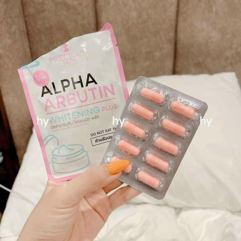 Vỉ 10 Viên Bột Kích Trắng Và Dưỡng Trắng Da Alpha Arbutin Whitening Plus Precious Skin Thái Lan