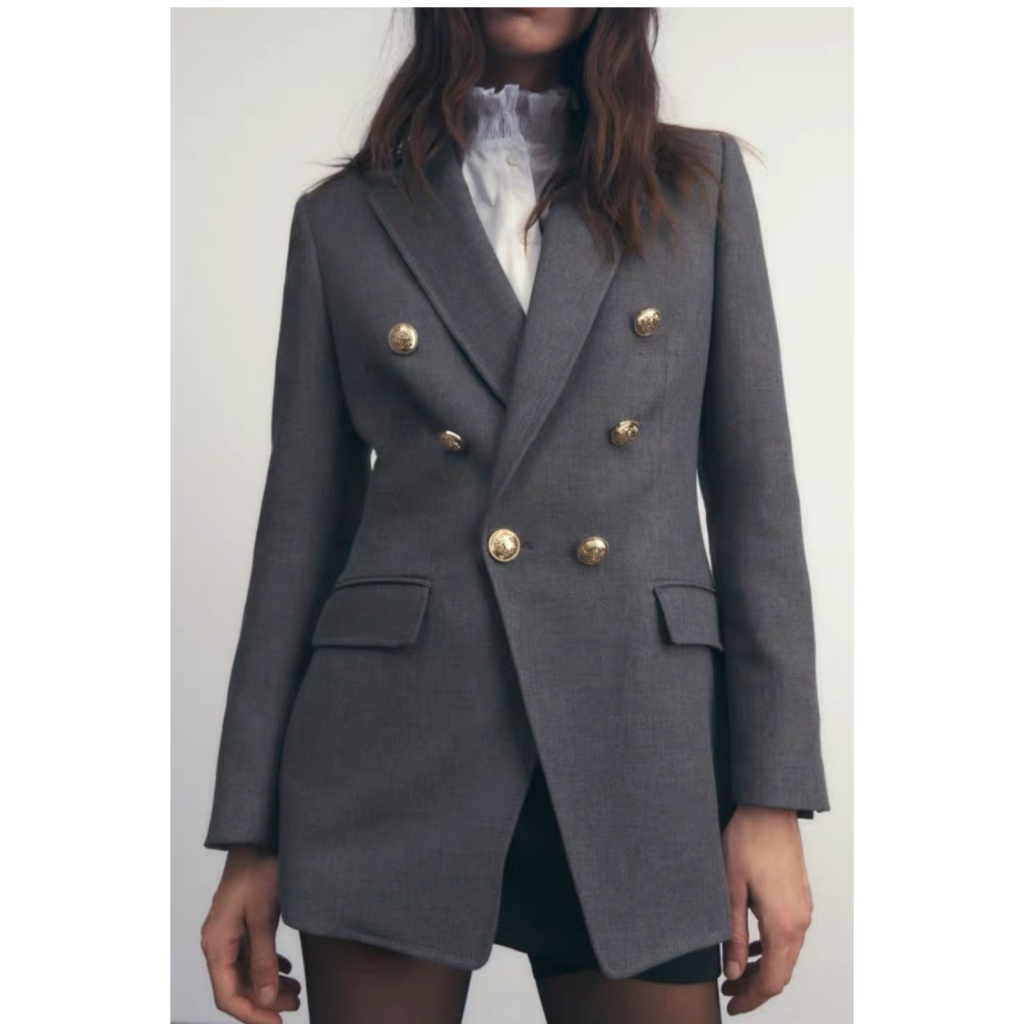 Áo khoác blazer nữ dài tay Quảng Châu cao cấp màu xám khuy đồng siêu xinh, Áo vest thu đông trẻ trung thanh lịch | BigBuy360 - bigbuy360.vn