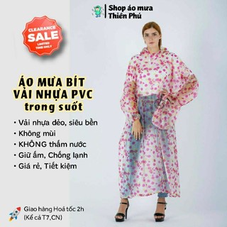 Áo mưa nhựa dẻo trong suốt, pvc ko thấm nước, mặc 1 người một đầu, thích hợp đi xe máy cho nam và nữ-Thiên Phú Raincoats
