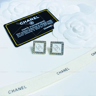 Khuyên tai đính đá bản vuông 2cm siêu sinh bông tai đính đá sang chảnh