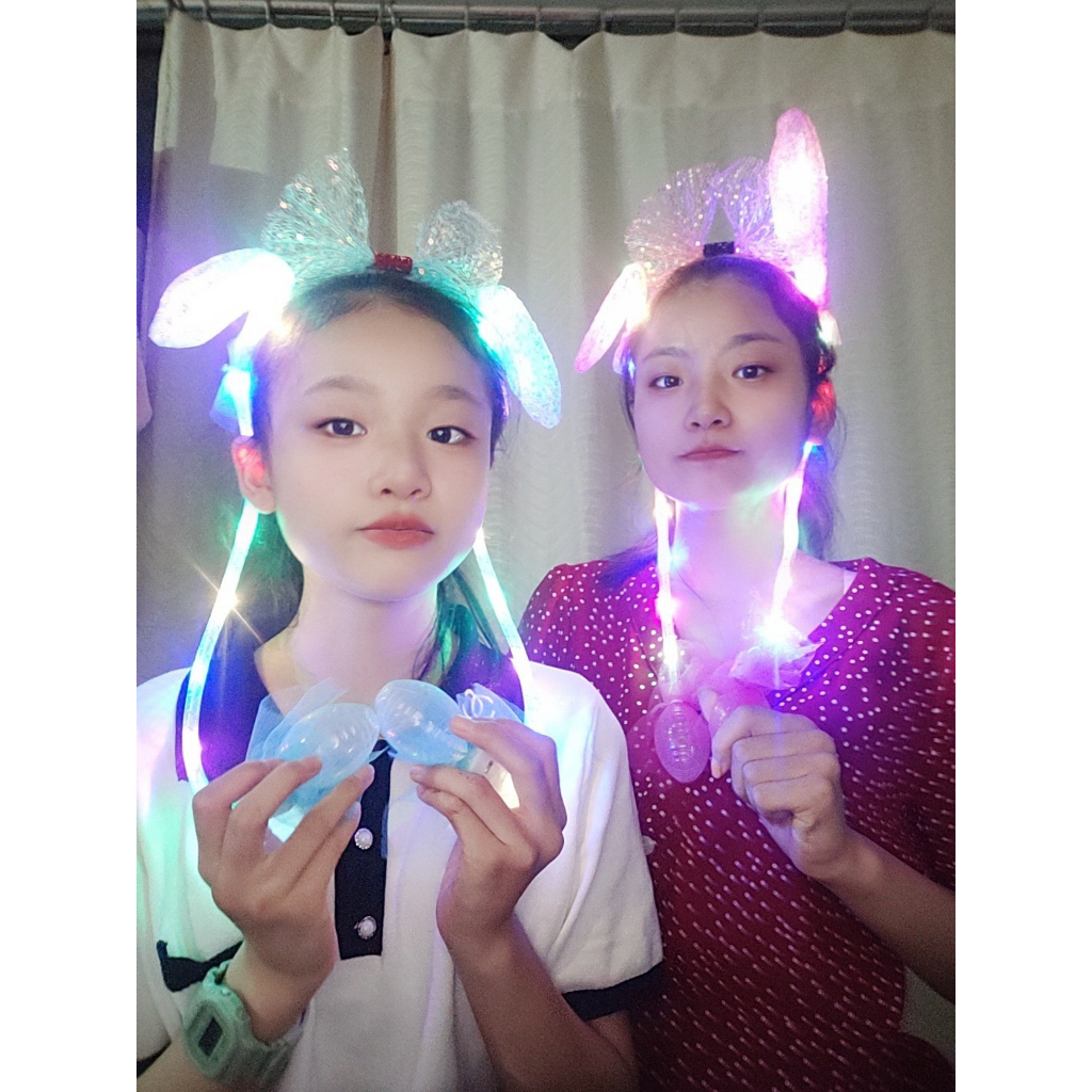 Bờm tai thỏ phát sáng, bờm bóp tai giật giật, Bờm phát sáng băng đô cài tóc tai thỏ nhấp nháy nhiều màu