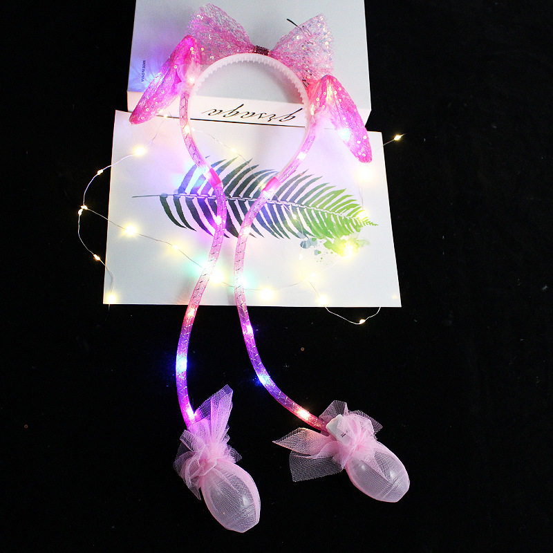Bờm tai thỏ phát sáng, bờm bóp tai giật giật, Bờm phát sáng băng đô cài tóc tai thỏ nhấp nháy nhiều màu