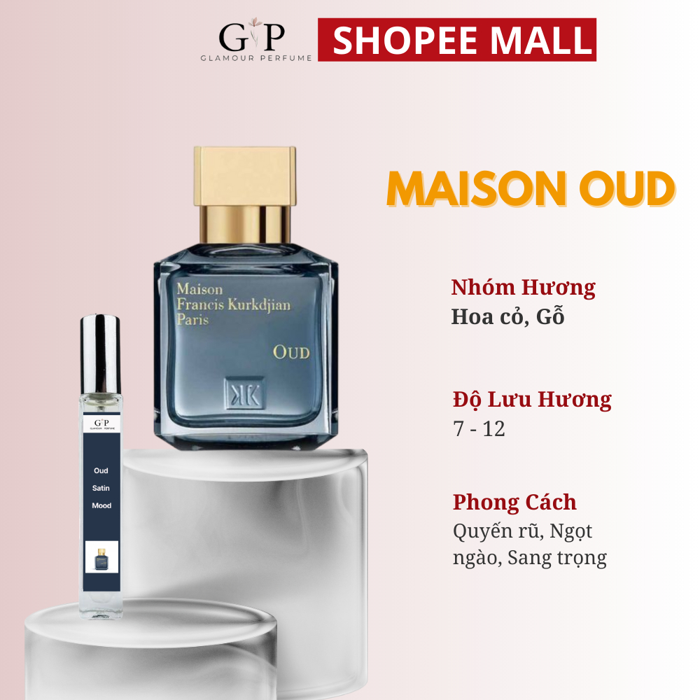 Nước hoa unisex 10ml Glamour Perfume Oud Satin Mood quyến rũ , gợi cảm , tinh tế