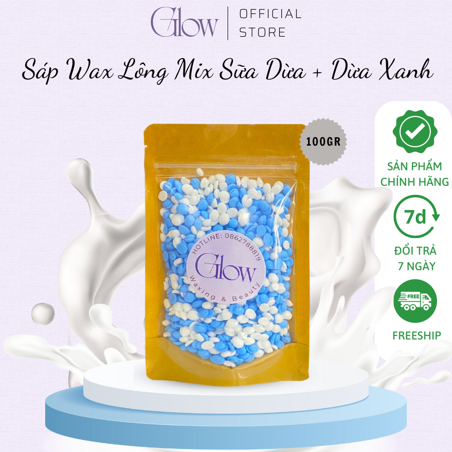 Sáp Wax Lông Mix Sữa Dừa Mix Dừa Xanh Premium Mùi Thơm Nhẹ Siêu Bám Lông Siêu Sạch Tặng Que Gỗ GLOWWAXING Che Tên SP