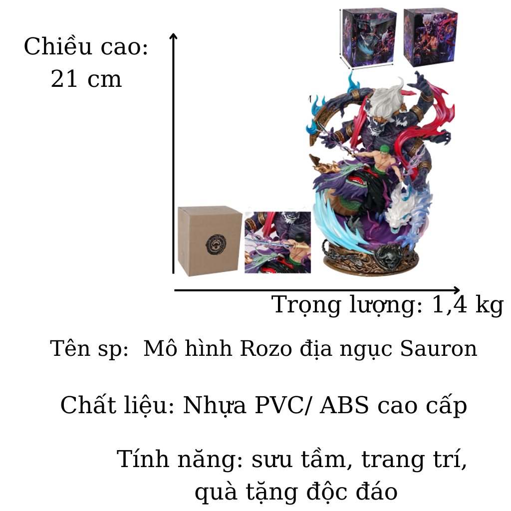 Mô hình One Piece Luffy Store Rozo vua địa ngục cao 21 cm, mô hình nhân vật anime vua hải tặc, figure trang trí decor