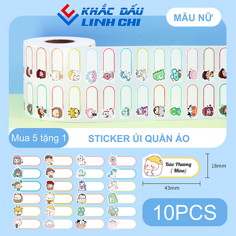 Tem dán lên áo chống nước 10pcs