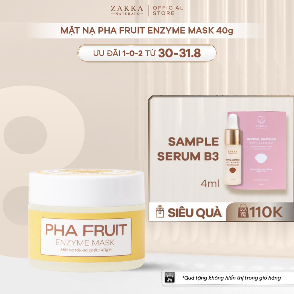 Mặt Nạ Enzyme Trái Cây Zakka Naturals Làm Sạch Mềm Da, Tẩy Tế Bào Chết PHA Fruit Enzyme Mask 40g