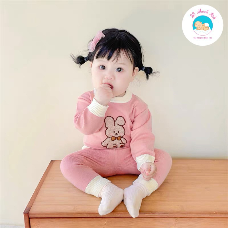 Bộ đồ len thêu thỏ cho bé gái hàng QC siêu cưng