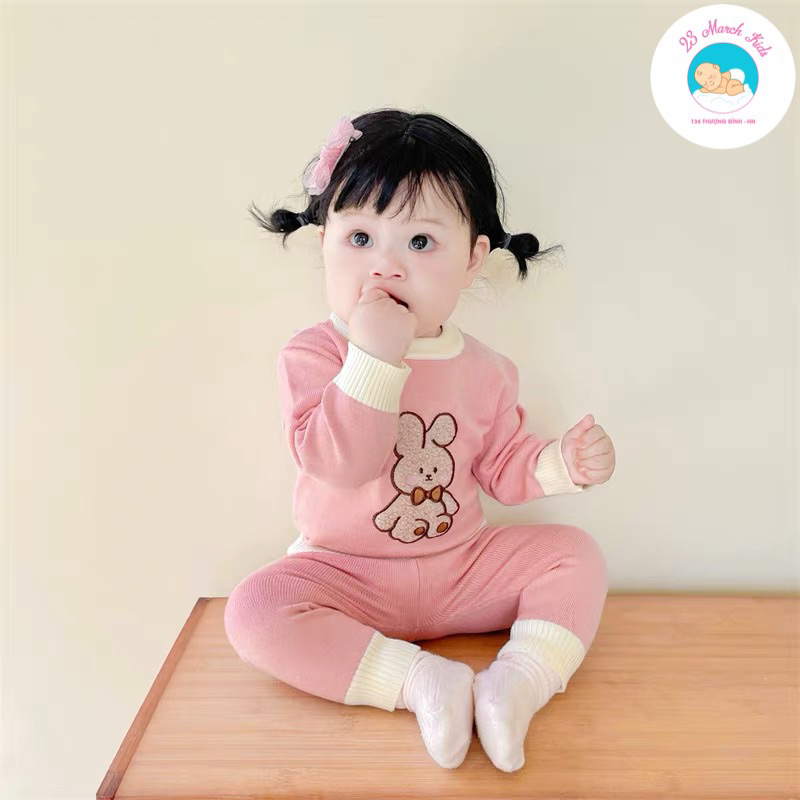 Bộ đồ len thêu thỏ cho bé gái hàng QC siêu cưng