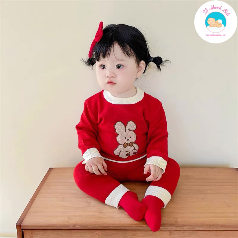 Bộ đồ len thêu thỏ cho bé gái hàng QC siêu cưng