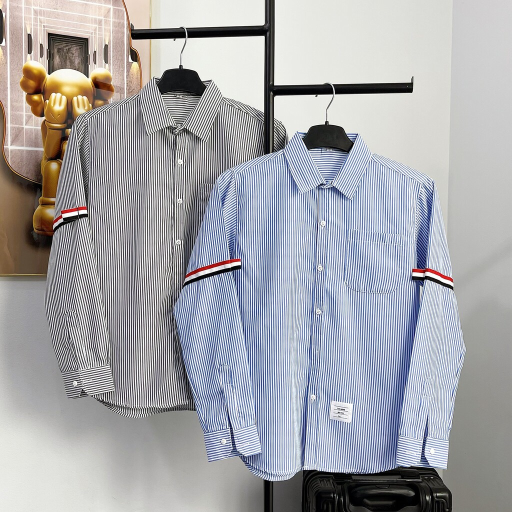 Áo sơ mi 3D dài tay, sơ mi nam nữ tay dài phối sọc kẻ họa tiết thời trang, chất cotton lụa mềm mịn thoáng mát