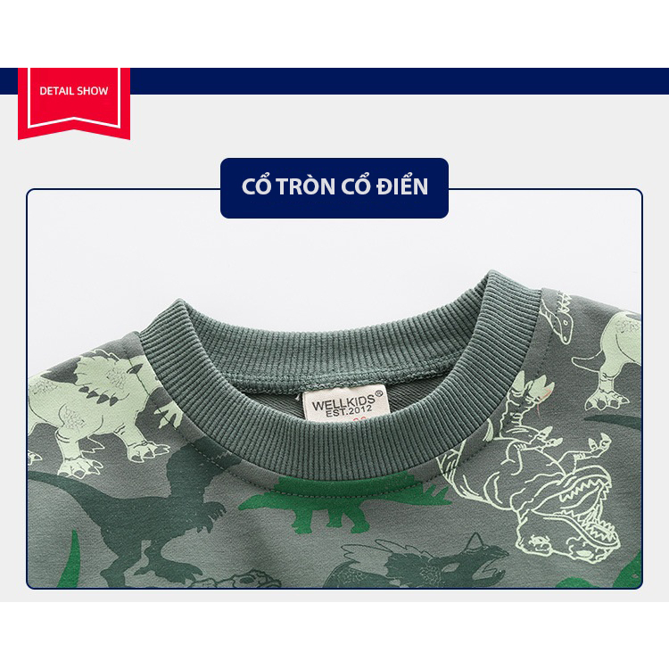 Áo Nỉ Dài Tay Bé Trai WellKids WT1733, chất nỉ da cá mềm mịn, dày dặn, thoáng khí, hàng Quảng Châu Cao Cấp