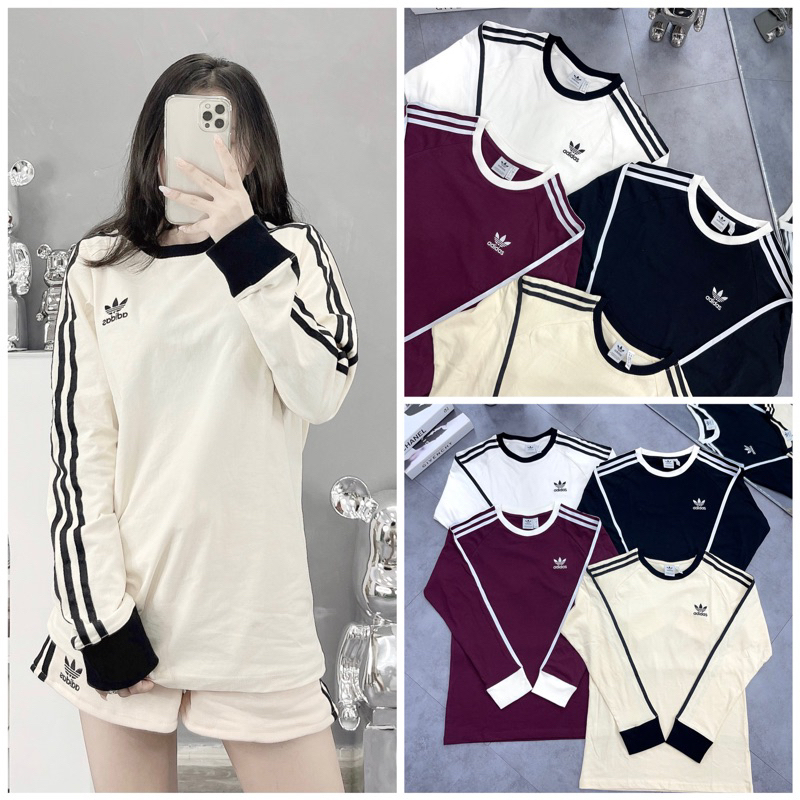 Áo adidas thu đông nữ dáng dài  1423 3-STRIPES LS TEE PURPLE