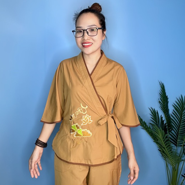 Mẫu Xéo Nơ Thêu Có Bigsize 85kg - Đồ Lam Đi Chùa Nữ