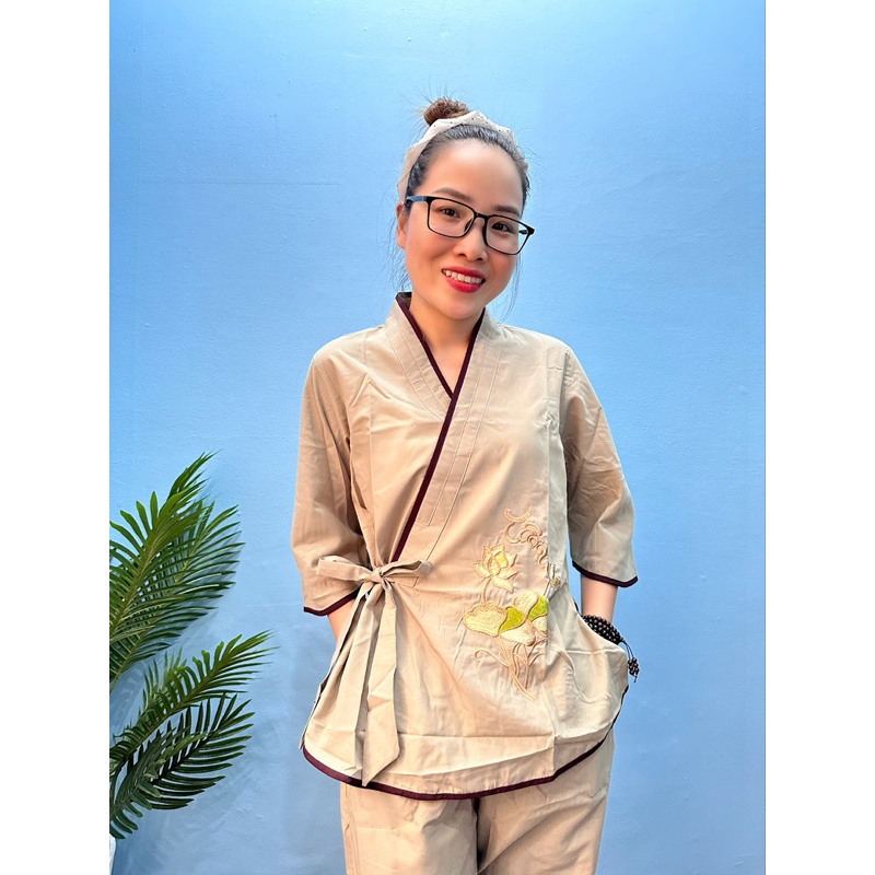 Mẫu Xéo Nơ Thêu Có Bigsize 85kg - Đồ Lam Đi Chùa Nữ