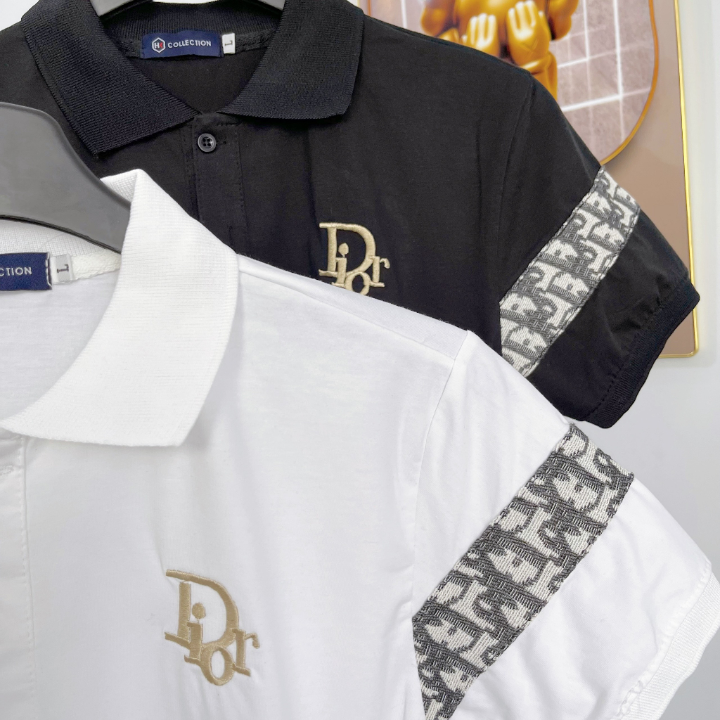Áo thun polo nam, áo nam có cổ tay ngắn phối ngực in họa tiết DIO, thêu chữ và phối tay, chất vải cotton mềm mịn