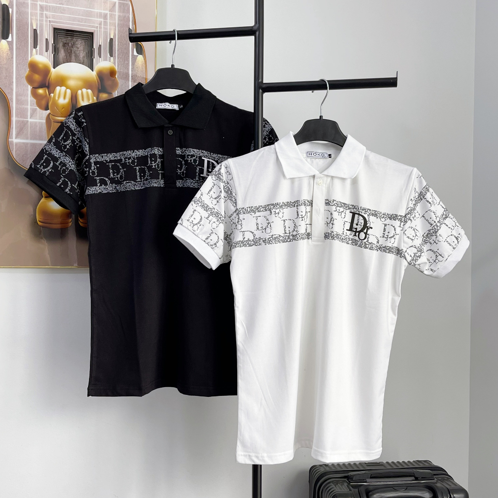 Áo thun polo nam, áo nam có cổ tay ngắn phối ngực in họa tiết DIO, thêu chữ và phối tay, chất vải cotton mềm mịn