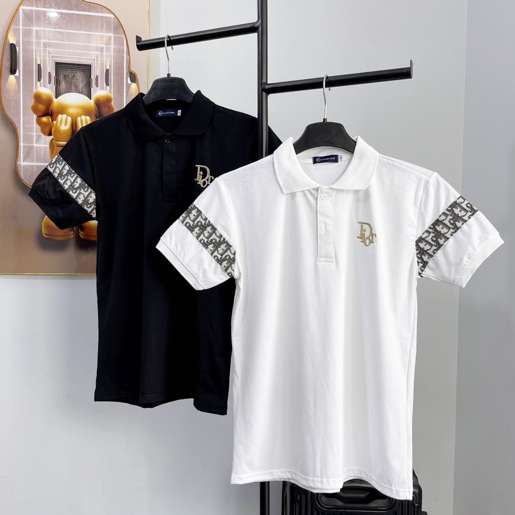 Áo thun polo nam, áo nam có cổ tay ngắn phối ngực in họa tiết DIO, thêu chữ và phối tay, chất vải cotton mềm mịn