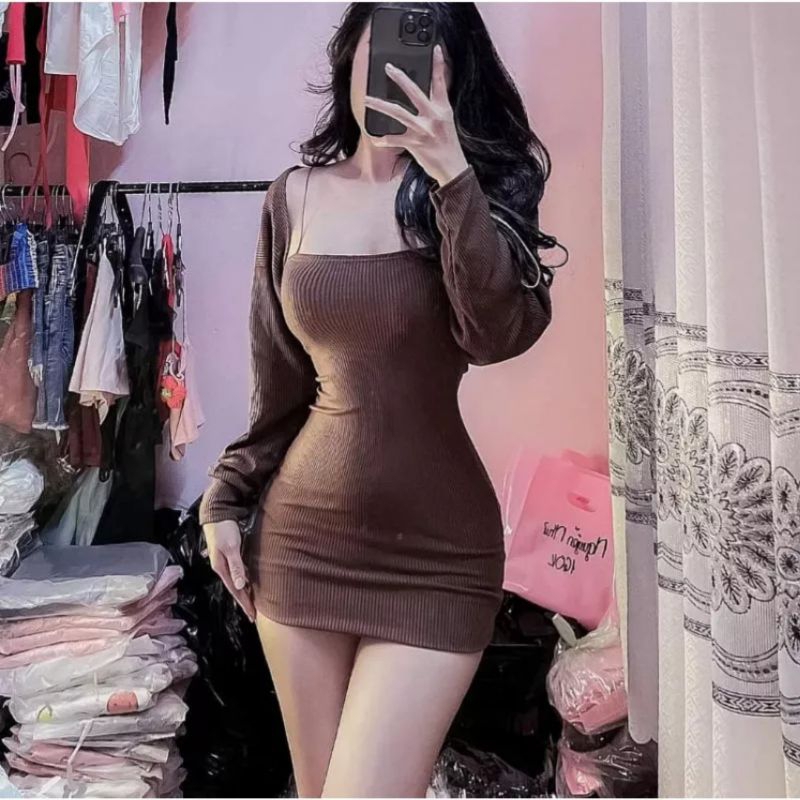 Đầm body 2 dây kèm khoác