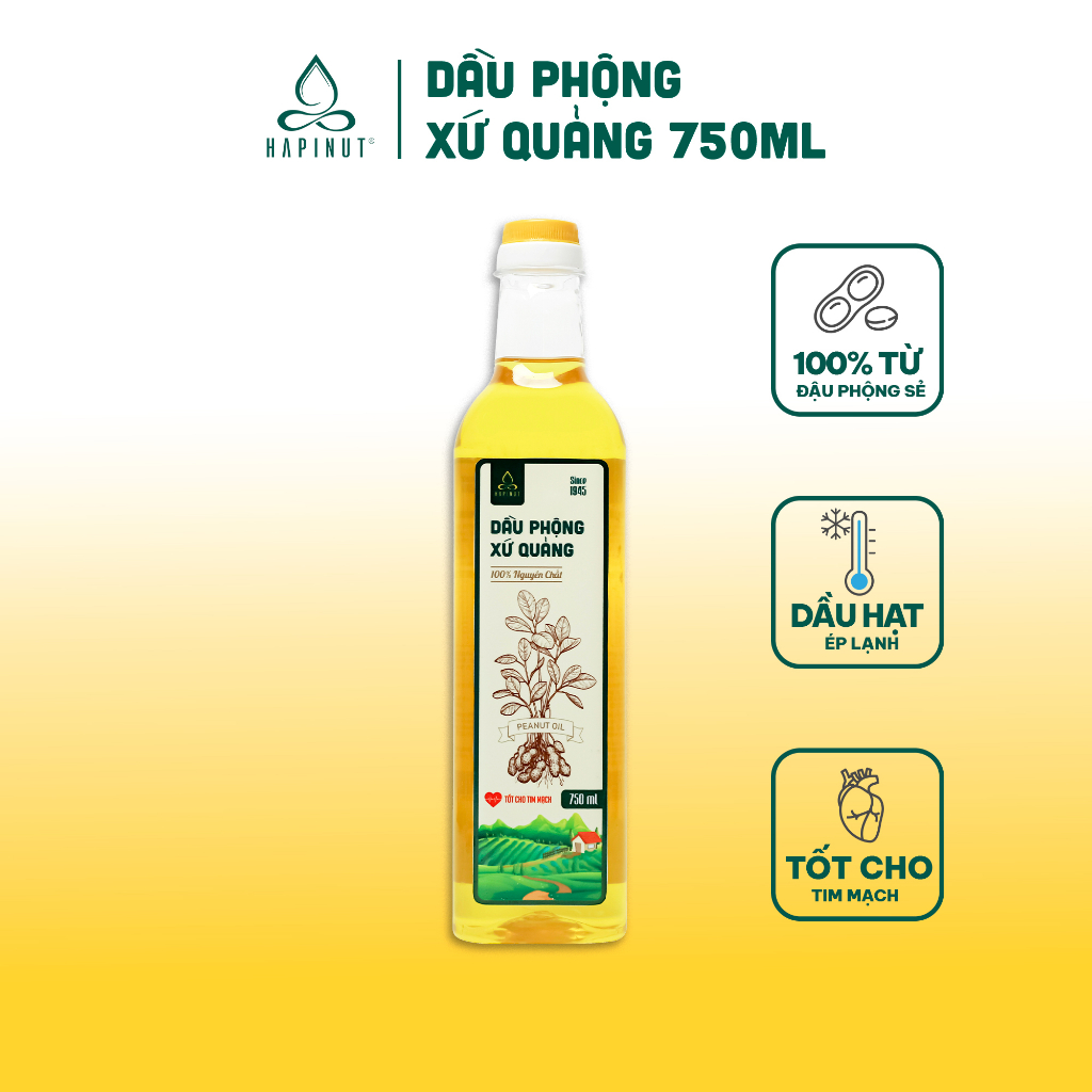 Dầu Đậu Phộng HAPINUT Quảng Nam 750ml - Nguyên Chất 100%
