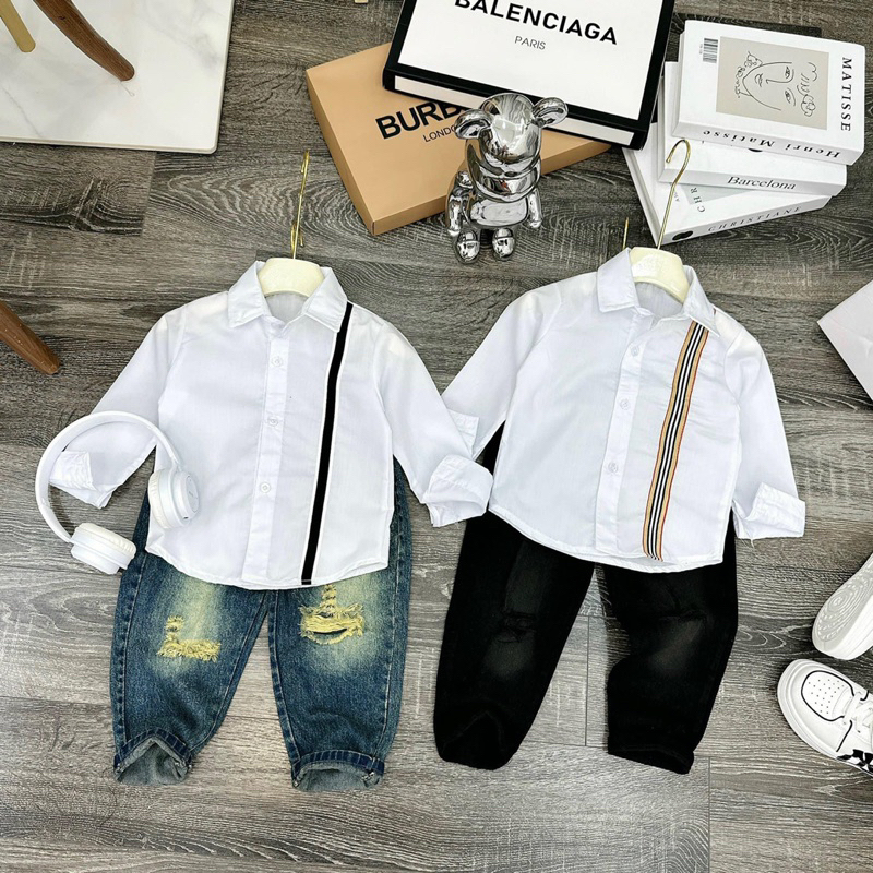 Bộ sơ mi quần bò dài tay cho bé