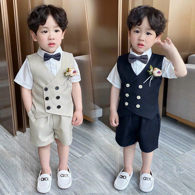 Vest Gile công tử cao cấp 5 chi tiết cộc tay cho bé trai - Shubim Kids