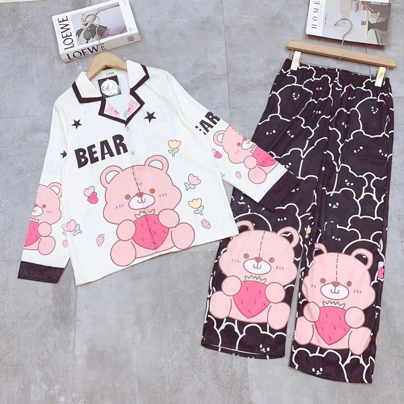 Pijama lụa xước ánh kim tay dài quần dài
