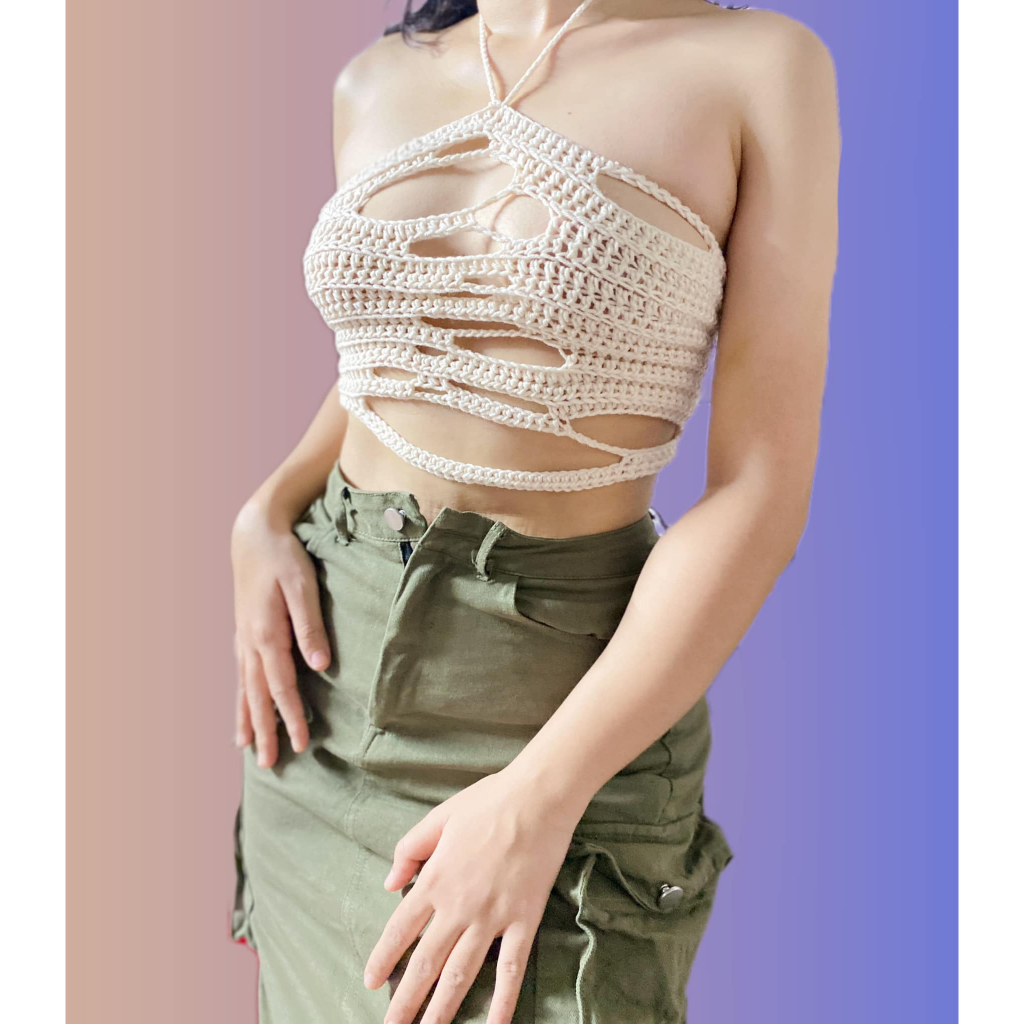 Áo croptop cutout trendy len móc thủ công trendy cực cháy phù hợp mặc mùa hè hoặc đi biển 💯💯