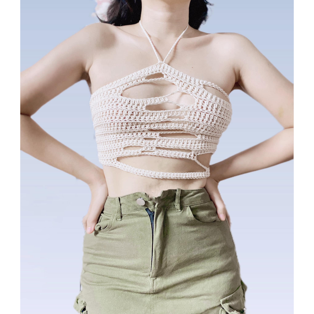 Áo croptop cutout trendy len móc thủ công trendy cực cháy phù hợp mặc mùa hè hoặc đi biển 💯💯
