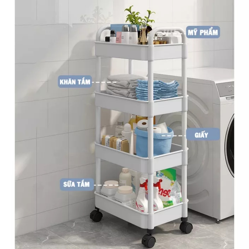 Xe đẩy spa 4 tầng khung sắt sơn tĩnh điện khay nhựa chắc chắn có bánh xe di chuyển 360 độ, kệ 4 tầng đựng đồ đa năng