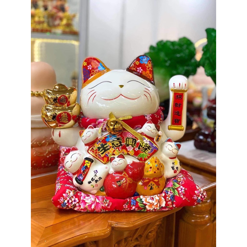 Mèo Thần Tài Men Rạn Vân To 13in cao 33cm