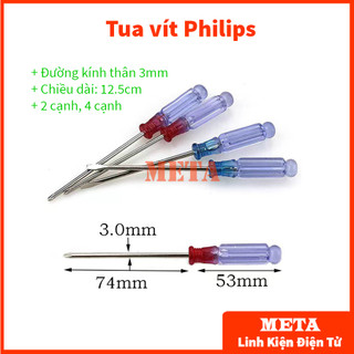 Tua vít Philips nhỏ 3mm 2 cạnh, 4 cạnh cán pha lê trong suốt - tua vít 2 cạnh, tua vít 4 cạnh 3mm