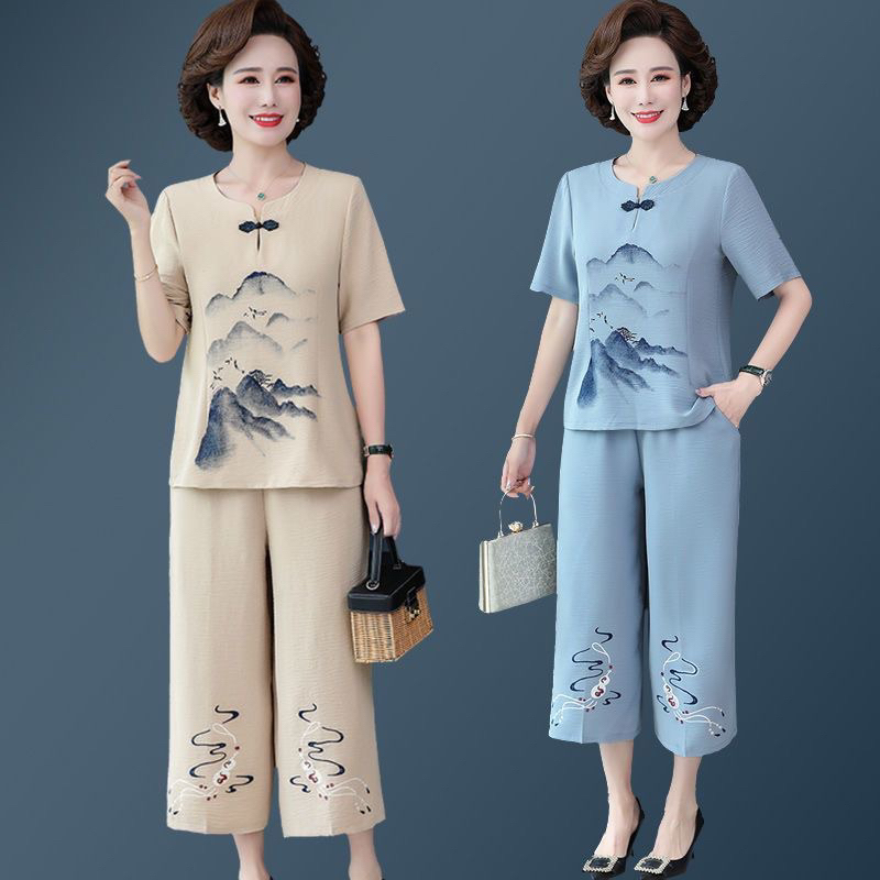 Đồ bộ nữ trung niên, bộ mặc nhà chất liệu đũi siêu mát