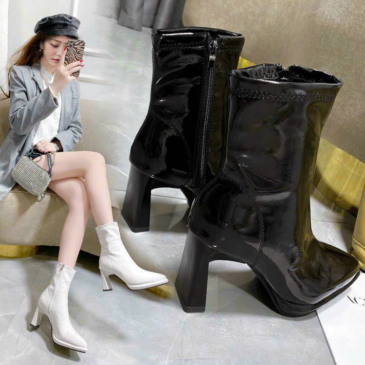 HÀNG CÓ SẴN- BỐT CAO GÓT MŨI NHỌN DA BÓNG GÓT TRỤ 9P LÓT LÔNG SANG CHẢNG