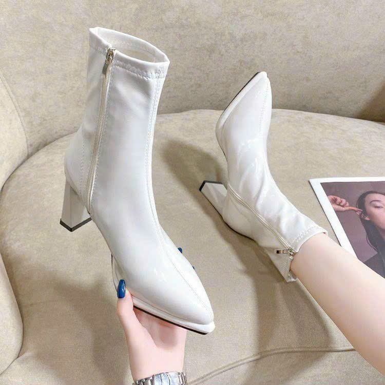 HÀNG CÓ SẴN- BỐT CAO GÓT MŨI NHỌN DA BÓNG GÓT TRỤ 9P LÓT LÔNG SANG CHẢNG