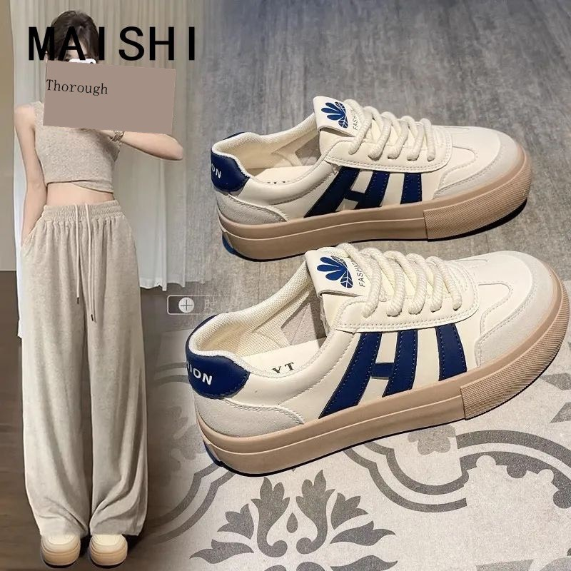 Giày thể thao mũi tròn đế nâu 3 sọc đi học đi chơi phong cách cá tính